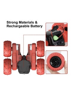 Y&D Red RC Cars with 2 Pcs Rechargeable BatteriesStunt car Remote Control Car Double Sided Swing Arm 360° Flips Rotating 4WD Outdoor Indoor Dance Toy Present Gift for Boys/Girls Ages 6+  - Image 4