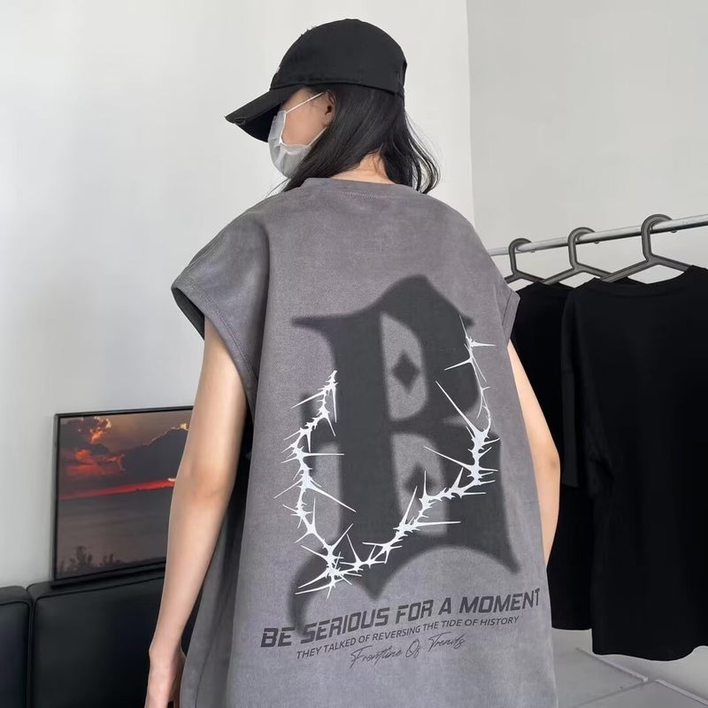 American-Style High Street Suede Summer Men And Women Couple Letters Retro Neutral Style Short-Sleeved Trendy All-Match T-Shirt - Image 4