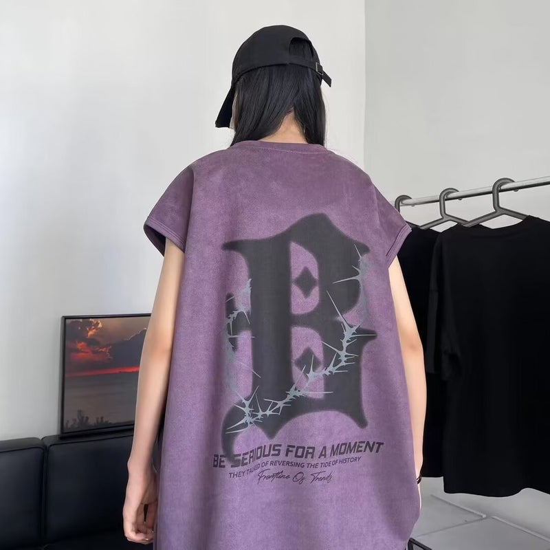 American-Style High Street Suede Summer Men And Women Couple Letters Retro Neutral Style Short-Sleeved Trendy All-Match T-Shirt - Image 3