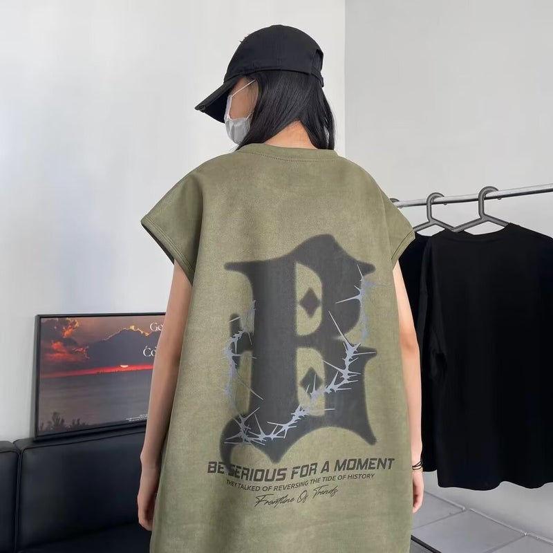 American-Style High Street Suede Summer Men And Women Couple Letters Retro Neutral Style Short-Sleeved Trendy All-Match T-Shirt - Image 2