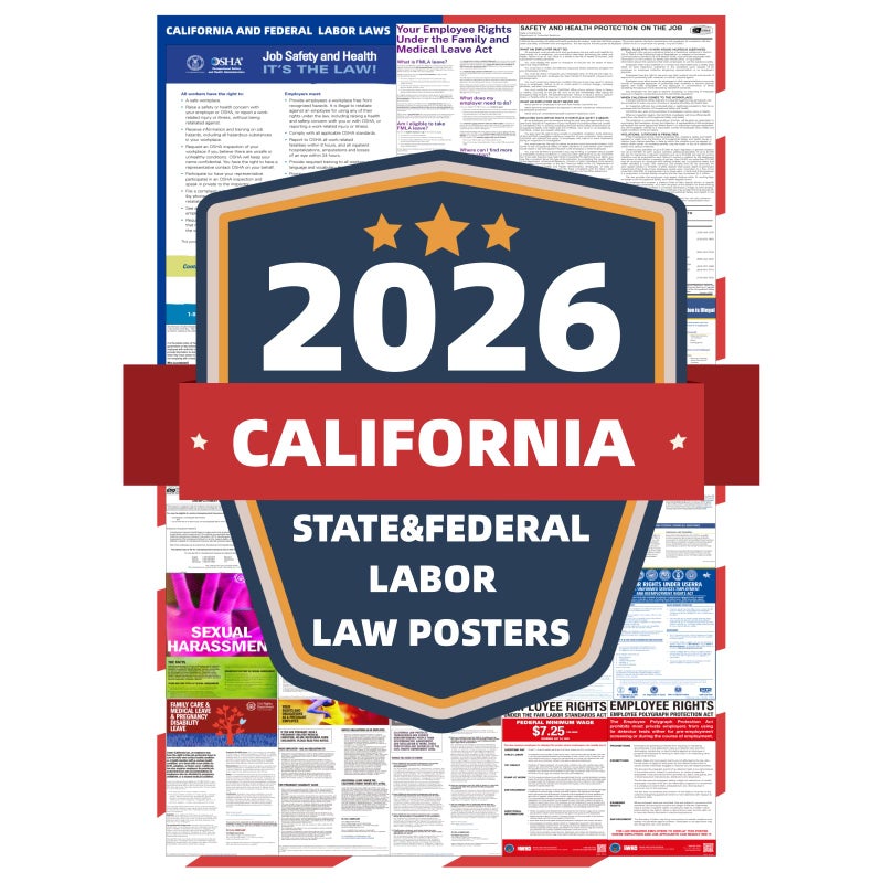 KERMENG 2026 California State and Federal Labor Laws Poster - English Version - OSHA Workplace Compliant - UV Waterproof Laminated 24" x 36" - Mandatory Regulations Posting for Employees - Image 1