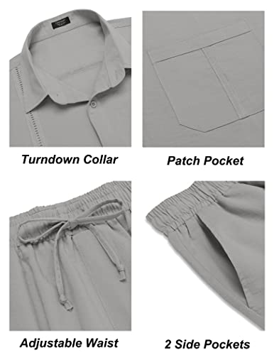 COOFANDY Mens Coordinated Outfit 2 Piece Linen Sets Casual Long Sleeve Button Down Cuban Shirt and Loose Pants Set Beach Vacation, Grey, Medium - Image 5