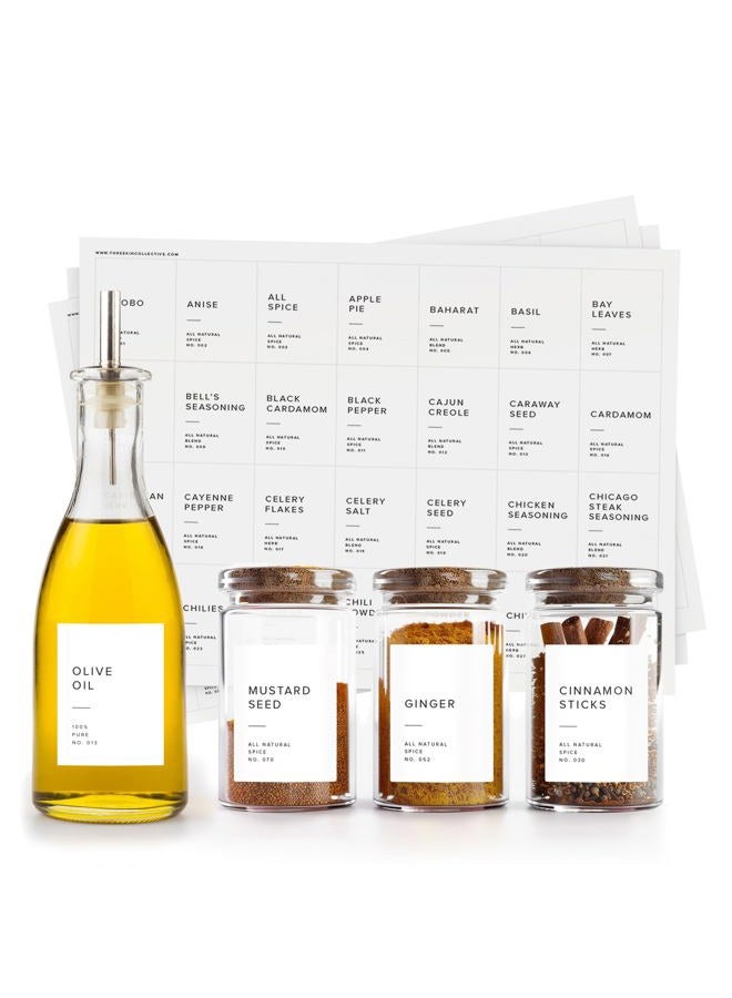 ThreeKin Collective 250 White Spice Labels by ThreeKin | Waterproof & Oil-Resistant Pre-Printed Stickers for Spice Jars | Durable, BPA-Free Seasoning Labels | Easy-Clean, No-Residue Design | Proudly Female & USA Owned - Image 1