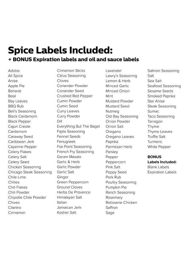 ThreeKin Collective 250 White Spice Labels by ThreeKin | Waterproof & Oil-Resistant Pre-Printed Stickers for Spice Jars | Durable, BPA-Free Seasoning Labels | Easy-Clean, No-Residue Design | Proudly Female & USA Owned - Image 5