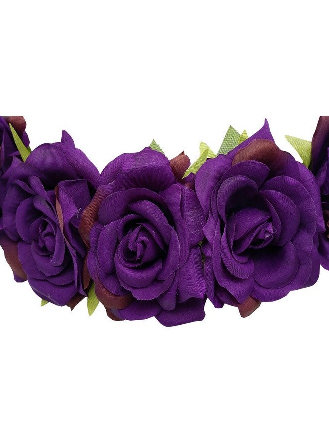 Sanrich Rose Flower Crown Fake Flower Crowns Headbands For Women Girl Rose Floral Head Piece Maternity Photoshoot Realistic Hair Crown Pet Headband Flower Wreath (Purple) - Image 3
