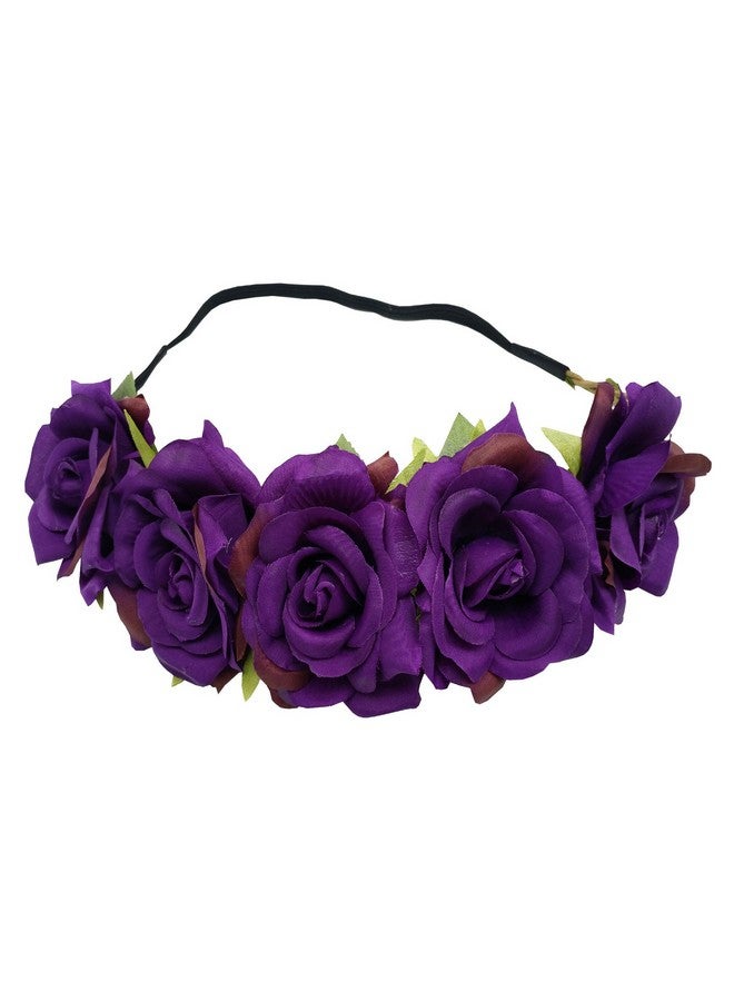 Sanrich Rose Flower Crown Fake Flower Crowns Headbands For Women Girl Rose Floral Head Piece Maternity Photoshoot Realistic Hair Crown Pet Headband Flower Wreath (Purple) - Image 1