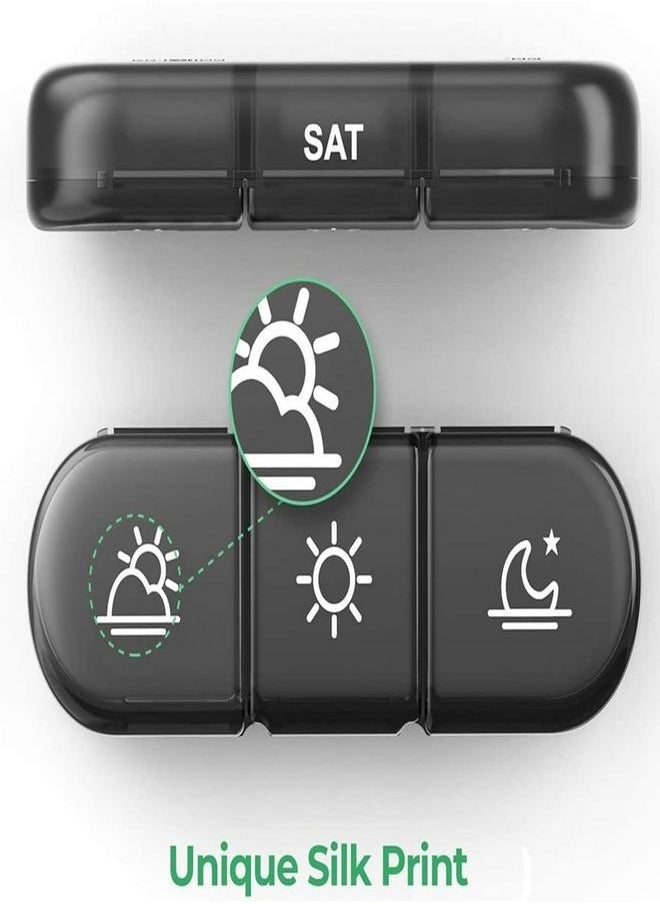 Upgraded Professional XL Weekly Pill Organizer, Twice-a-Day Easy Open Pill Case, Privacy-Protected & Light-Proof Design for Vitamins, Medications, Supplements & Fish Oils (Black)