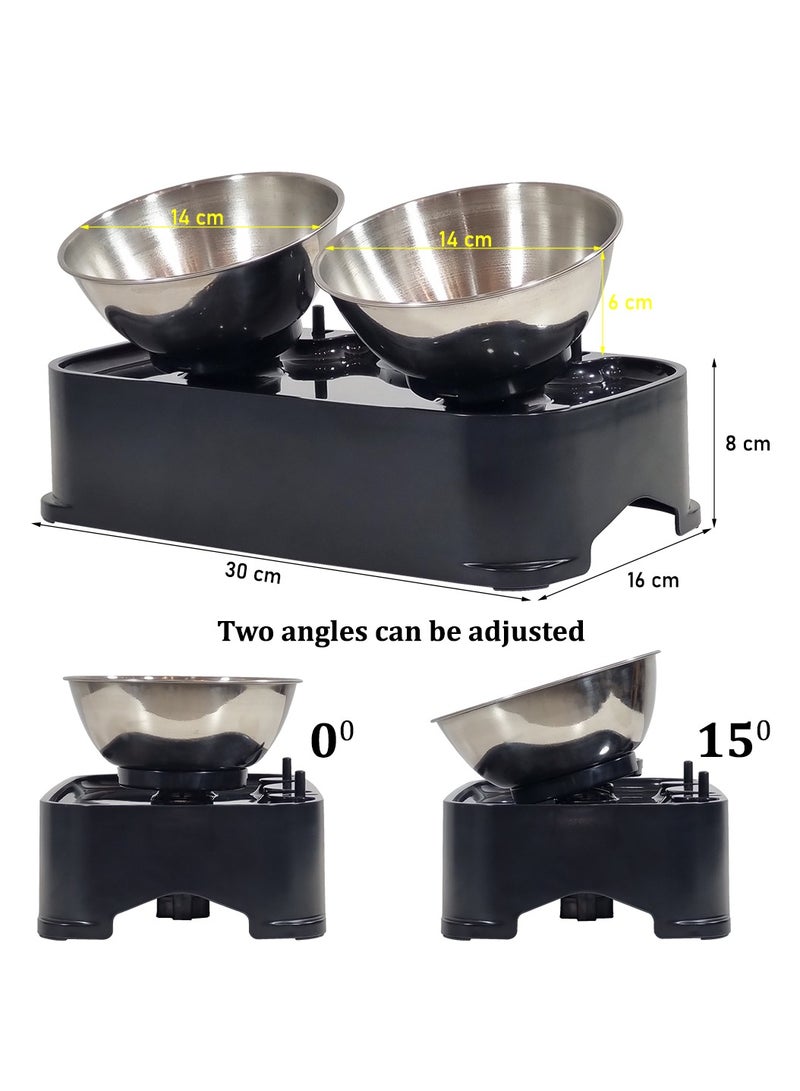 NNC PETS Adjustable cat bowl with Stainless steel bowls and Non-slip bottom, 150 Inclined raised pet feeder for cats and small dogs, Pet food & water station 30 cm (Black) - Image 2
