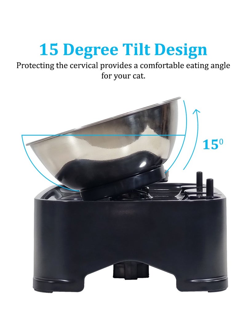NNC PETS Adjustable cat bowl with Stainless steel bowls and Non-slip bottom, 150 Inclined raised pet feeder for cats and small dogs, Pet food & water station 30 cm (Black) - Image 4