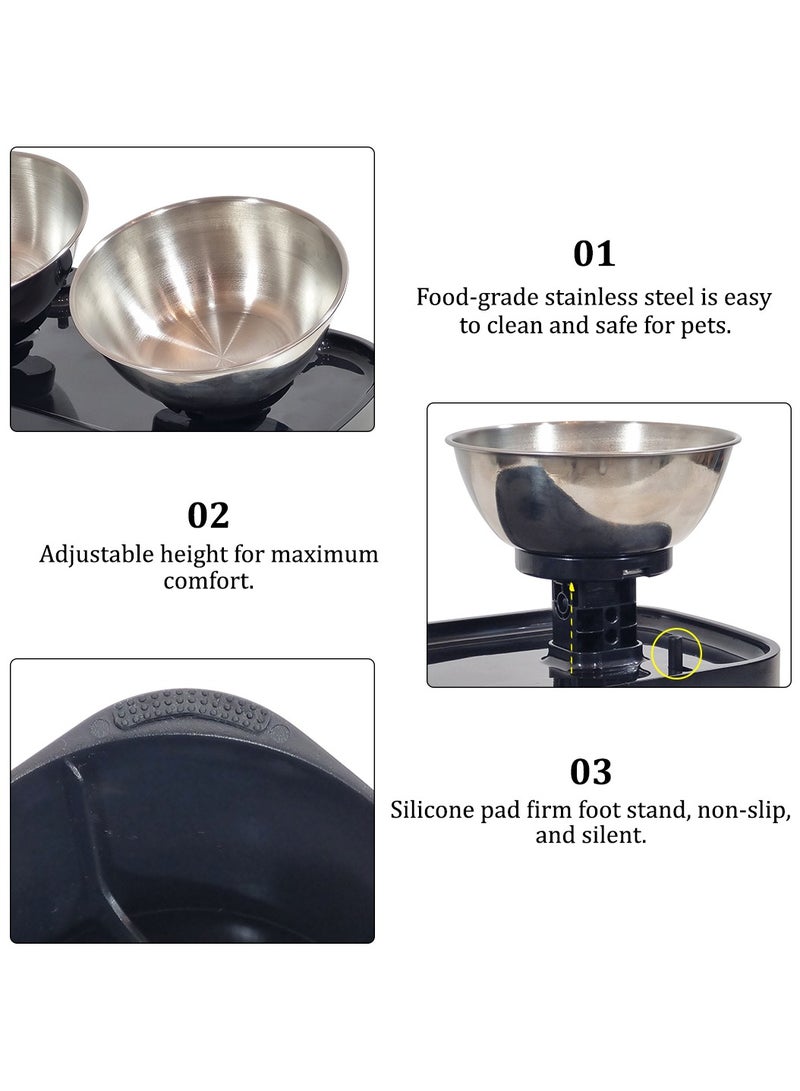 NNC PETS Adjustable cat bowl with Stainless steel bowls and Non-slip bottom, 150 Inclined raised pet feeder for cats and small dogs, Pet food & water station 30 cm (Black) - Image 3