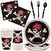 DYLIVeS Pirate Party Supplies Red Pirate Themed Party Decorations Skull Corssbone Pirate Birthday Party Favors for Kids Boys Tableware Set 9 inch Paper Plates Napkins Cups Cutlery Serves 24 144pcs - Image 3
