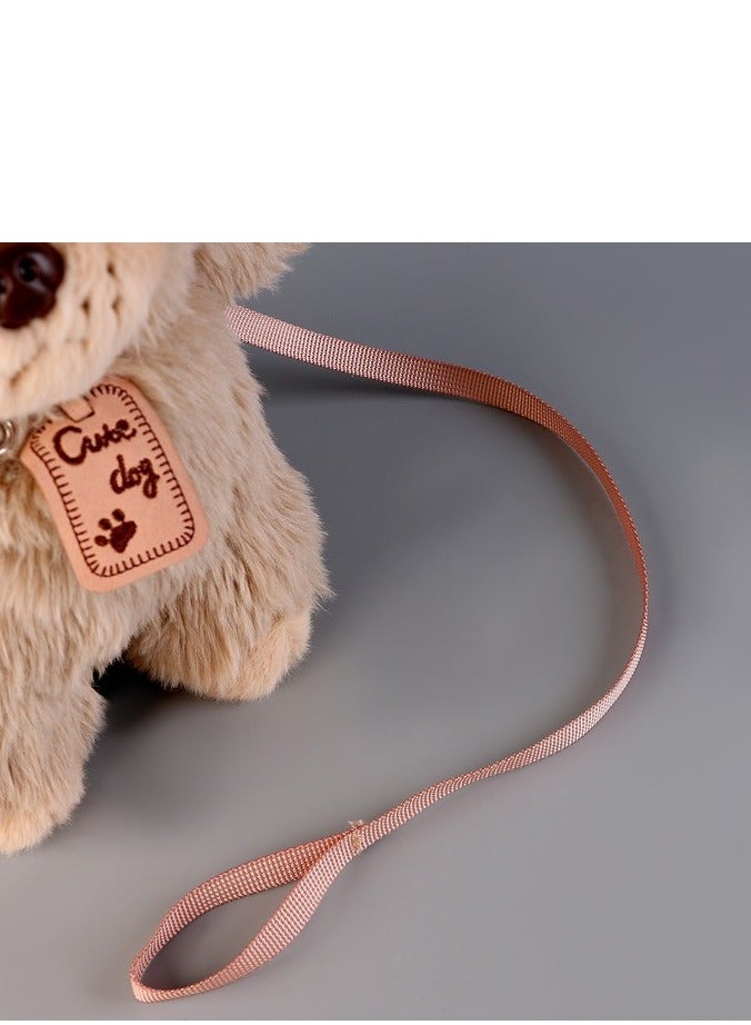 جرو قطيفة ناعم بلون بيج مع سلسلة زهرية وبطاقة جلدية - Image 5