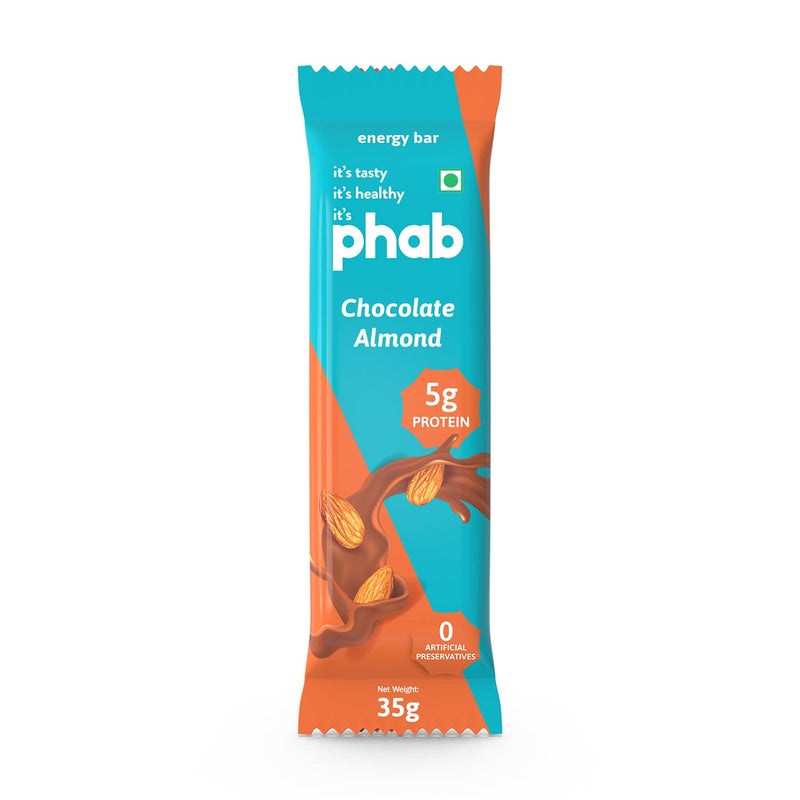 Phab Chocolate Almond 5g Protein Bar| Energy & nutrition | High Fibre & Gut-friendly | Sweetened with Honey,Trans Fat Free & No Preservatives | Loaded With 21% Nuts | Healthy & Tasty (Pack of 6 x 35g) - Image 2