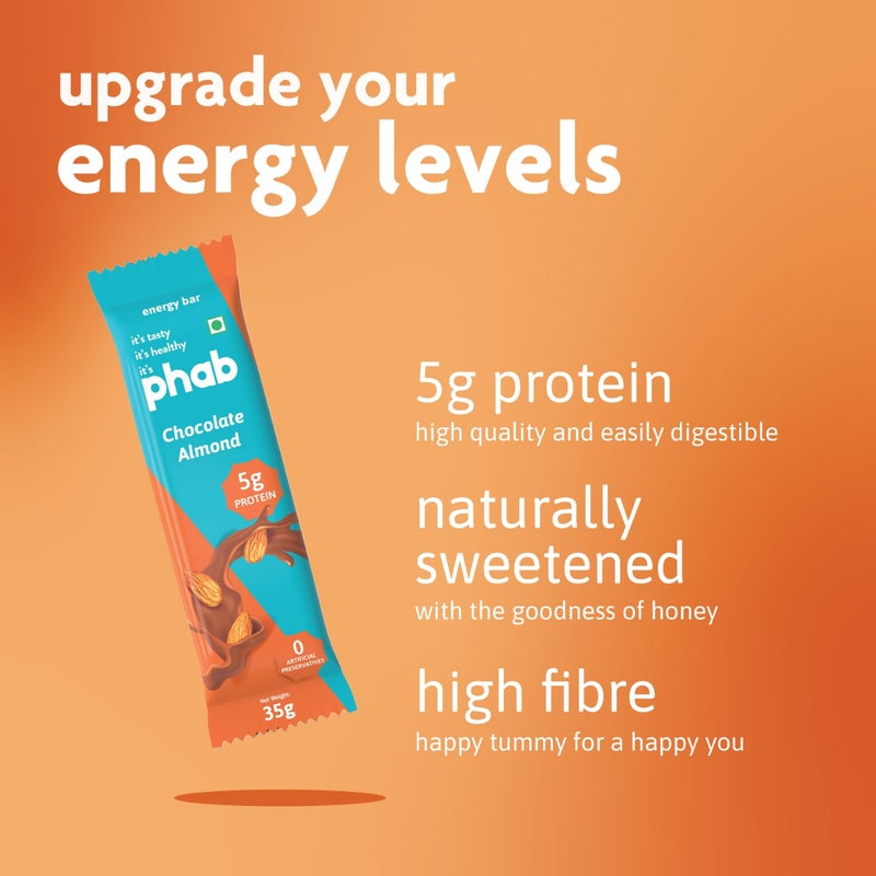 Phab Chocolate Almond 5g Protein Bar| Energy & nutrition | High Fibre & Gut-friendly | Sweetened with Honey,Trans Fat Free & No Preservatives | Loaded With 21% Nuts | Healthy & Tasty (Pack of 6 x 35g) - Image 5