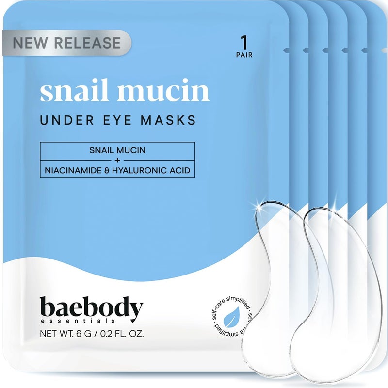 Baebody Advanced Snail Mucin Under Eye Patches for Women & Men (6 Pairs) - Under Eye Masks for Dark Circles and Puffiness - With Niacinamide - Reduce Fine Lines and Wrinkles - Image 1