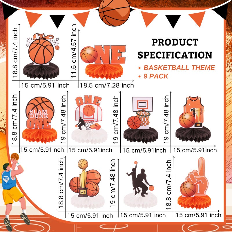 RANERVZ 9 Pack Basketball Honeycomb Centerpieces First Birthday Party Table Decorations Basketball Table Topper Sign Decors Tabletop Centerpieces For One Birthday Baby Shower Gameday Tailgate Party Supplies - Image 2