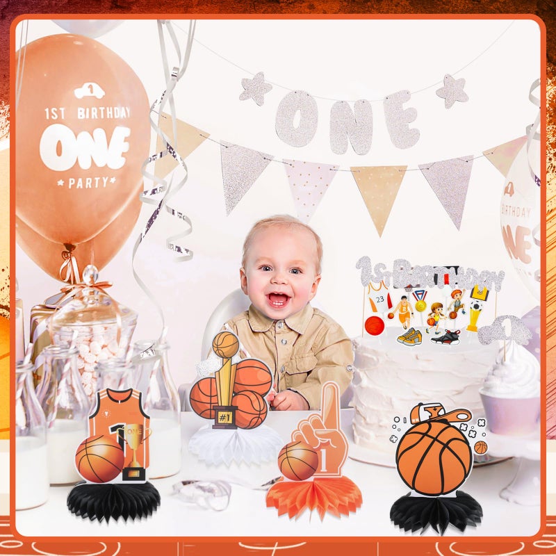 RANERVZ 9 Pack Basketball Honeycomb Centerpieces First Birthday Party Table Decorations Basketball Table Topper Sign Decors Tabletop Centerpieces For One Birthday Baby Shower Gameday Tailgate Party Supplies - Image 5