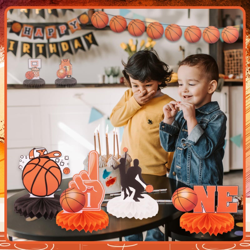 RANERVZ 9 Pack Basketball Honeycomb Centerpieces First Birthday Party Table Decorations Basketball Table Topper Sign Decors Tabletop Centerpieces For One Birthday Baby Shower Gameday Tailgate Party Supplies - Image 4