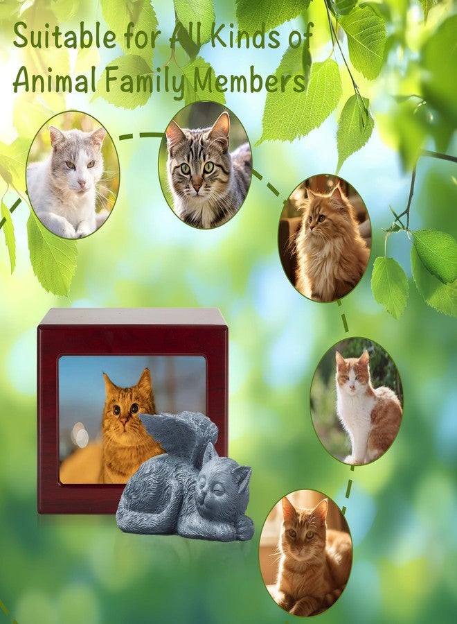 DiDiBirDi Pet Urns for Cats,Wooden Cat Ashes Keepsake Cat Urn for Ashes,Cat Photo Urn, Urns for Cat Ashes, Pet Cremation Box with Resin Cat Angel Statue and Ashes Bag - Image 4