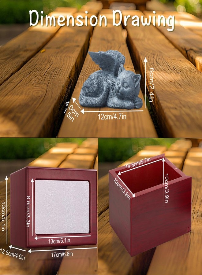 DiDiBirDi Pet Urns for Cats,Wooden Cat Ashes Keepsake Cat Urn for Ashes,Cat Photo Urn, Urns for Cat Ashes, Pet Cremation Box with Resin Cat Angel Statue and Ashes Bag - Image 3