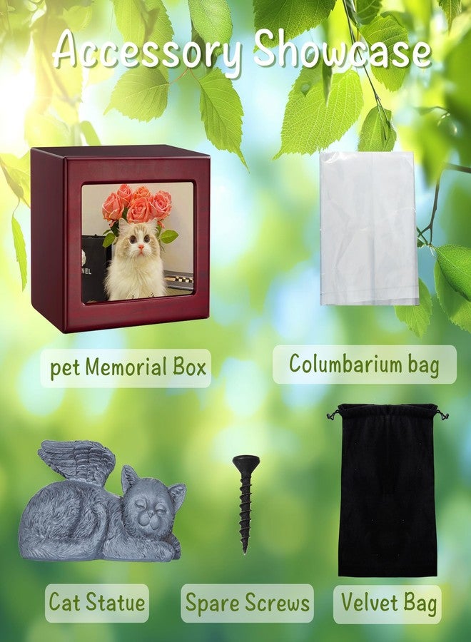 DiDiBirDi Pet Urns for Cats,Wooden Cat Ashes Keepsake Cat Urn for Ashes,Cat Photo Urn, Urns for Cat Ashes, Pet Cremation Box with Resin Cat Angel Statue and Ashes Bag - Image 5