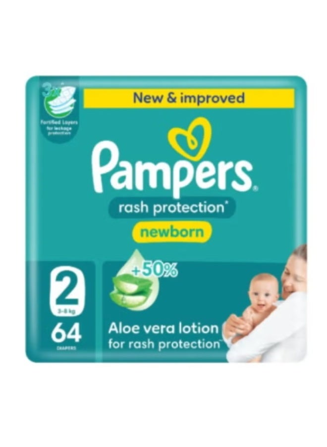 Pampers Aloe Vera Taped Diapers rash protection Size 2 Jumbo Pack 64 Count