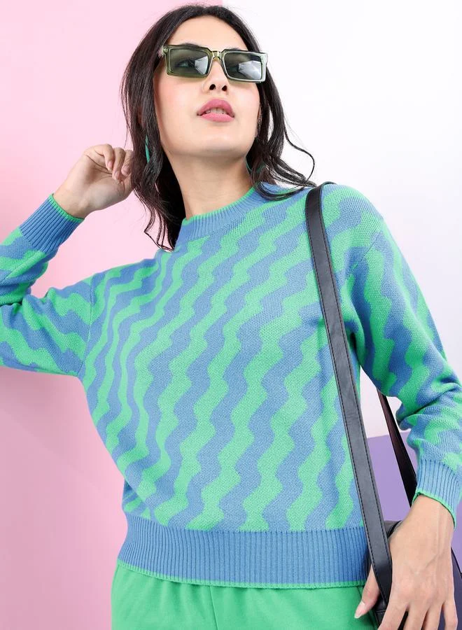 Tokyo Talkies Tokyo Talkies Regular Fit Striped Design Sweater