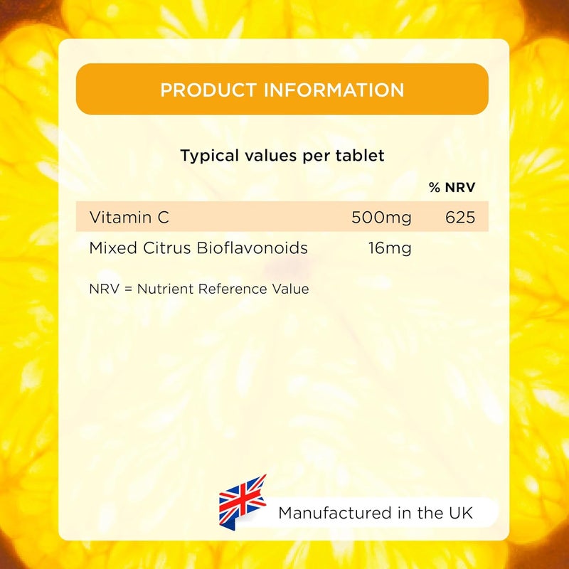 Healthspan Vitamin C 500mg 160 Chewable Tablets Supports Immune Nervous Systems Boosts Energy Levels Psychological Function Added Natural Citrus Bioflavonoids Free of Aspartame Vegan - Image 5