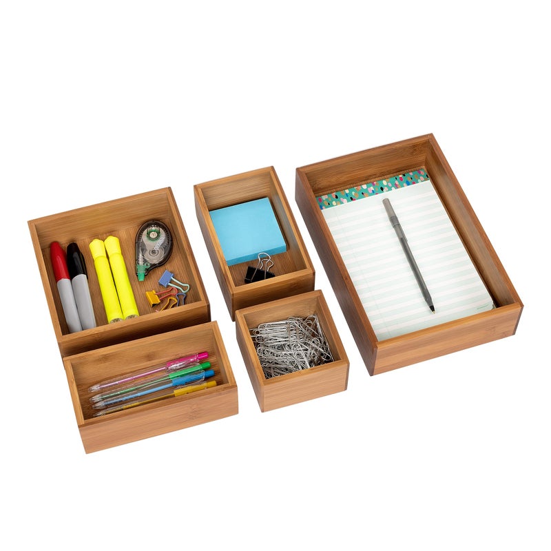 Seville Classics Seville Classics Bamboo Premium Organizer Storage Bins for Kitchen Silverware Pantry Closet Office Desk Pens Utensils Makeup K Cup Bamboo Bin Set 5 Piece 
