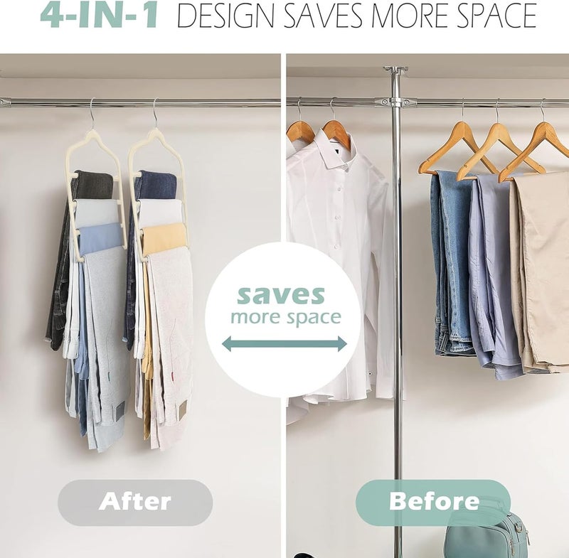 Red Dot Gift 4-Pack H42x33.5cm Ivory Velvet Pants Hanger Space Saving Non-Slip Pants Rack Hanger, Skirt Hangers 4 Layers 360° Swivel Hook Velvet Clothes Hanger for Jeans, Scarf and Tie - Image 5