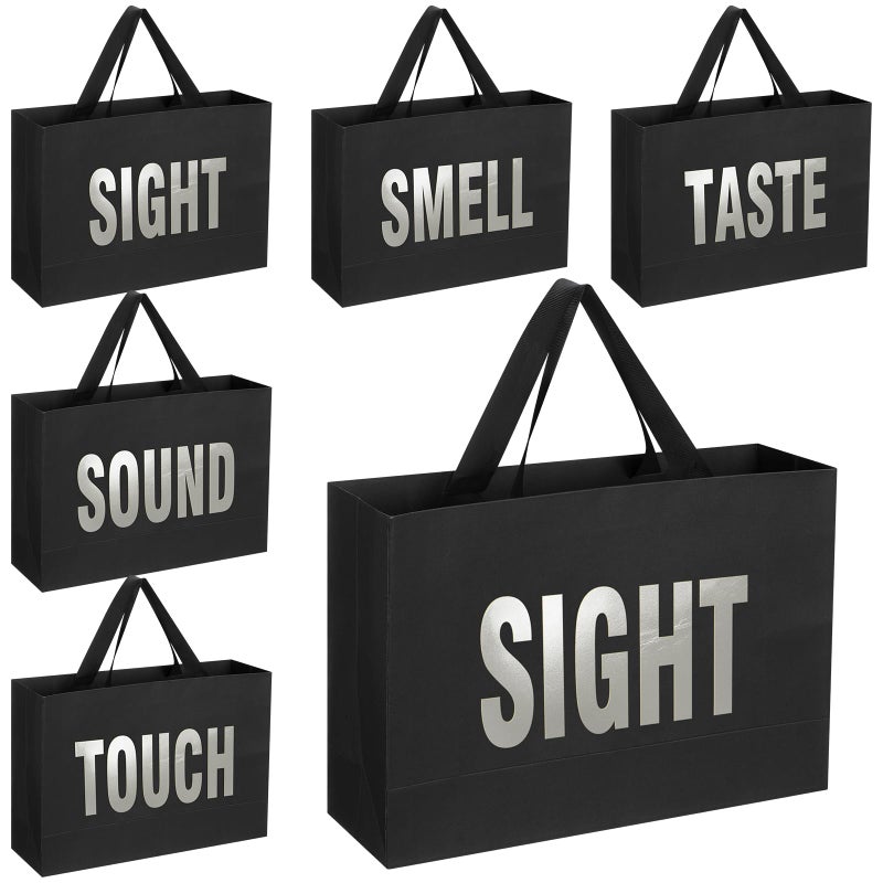 Kolldenn Valentine's Day 5 Senses Gift Bags for Him Her, Valentine Five Senses Gift Paper Kraft Bags with Ribbon Handle for Lover Husband Boyfriend Birthday Party(Black, Silver,12.6 x 8.7 x 4 Inch) - Image 1