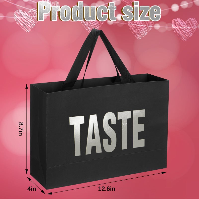 Kolldenn Valentine's Day 5 Senses Gift Bags for Him Her, Valentine Five Senses Gift Paper Kraft Bags with Ribbon Handle for Lover Husband Boyfriend Birthday Party(Black, Silver,12.6 x 8.7 x 4 Inch) - Image 2