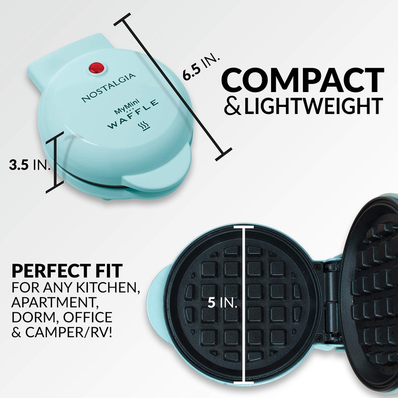 Nostalgia MyMini Personal Electric Waffle Maker, 5-Inch Cooking Surface, Waffle Iron for Hash Browns, French Toast, Grilled Cheese, Quesadilla, Brownies, Cookies, Aqua - Image 4