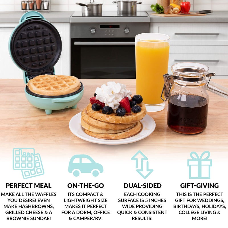 Nostalgia MyMini Personal Electric Waffle Maker, 5-Inch Cooking Surface, Waffle Iron for Hash Browns, French Toast, Grilled Cheese, Quesadilla, Brownies, Cookies, Aqua - Image 2