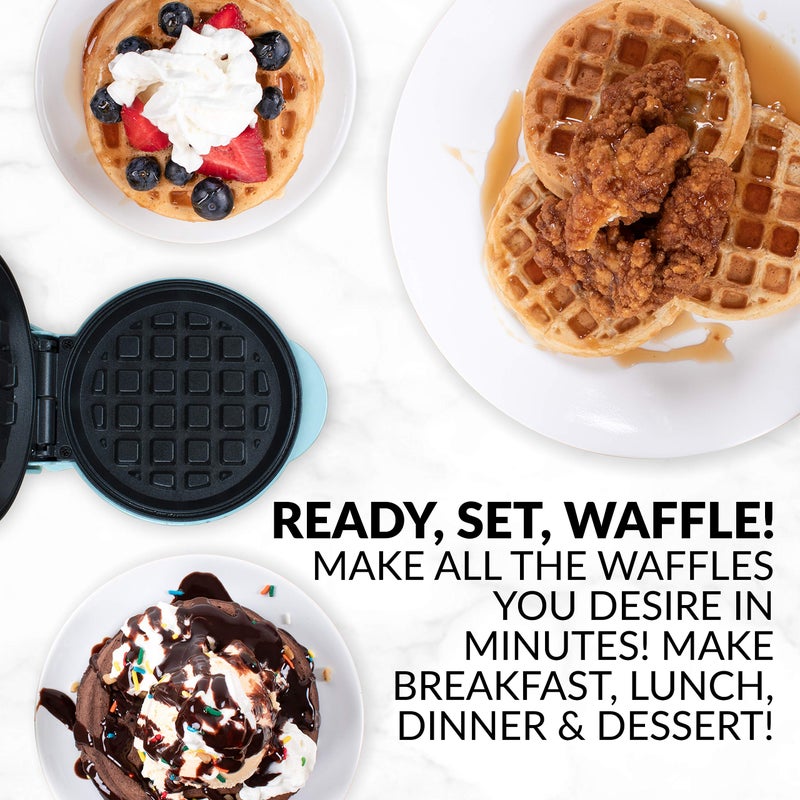 Nostalgia MyMini Personal Electric Waffle Maker, 5-Inch Cooking Surface, Waffle Iron for Hash Browns, French Toast, Grilled Cheese, Quesadilla, Brownies, Cookies, Aqua - Image 5