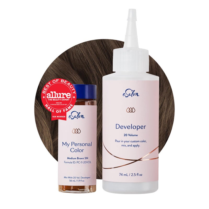 eSalon Permanent Hair Color & Dye Kit - Medium Brown - Personal Colorist for Up To 100% Gray Coverage, All Hair Types - Professional-Grade Ammonia-Free Hair Dye - Image 2