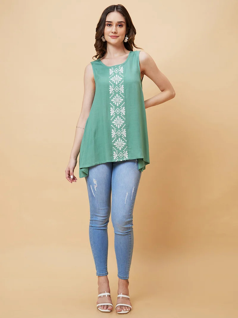 globus Women Embroidered Sleeveless Tunic