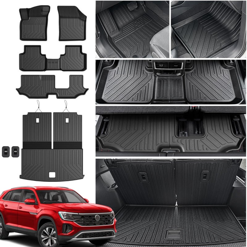 HOUCLEMIC Floor Mats for 20182025 2026 Volkswagen Atlas 7 Passenger Bench Seating Not for Cross SportAll Weather TPE Cargo Mat with Backrest Mats for 2025 VW Atlas Car Accessories