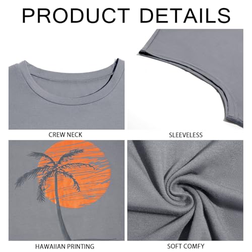 Runcati Mens Sleeveless Tank Tops Workout Gym Muscle Shirts Palm Tree Vintage Hawaiian Summer Beach T Shirts Gray - Image 5
