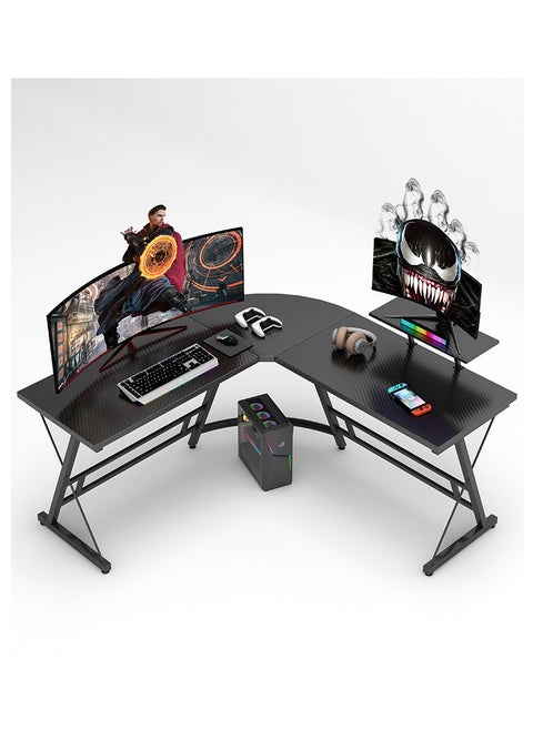 L-Shaped Desk Computer Corner Table Home Gaming Desk Office Writing Workstation With Large Monitor Stand Space-Saving Easy To Assemble - Black - 130x50x74 CM