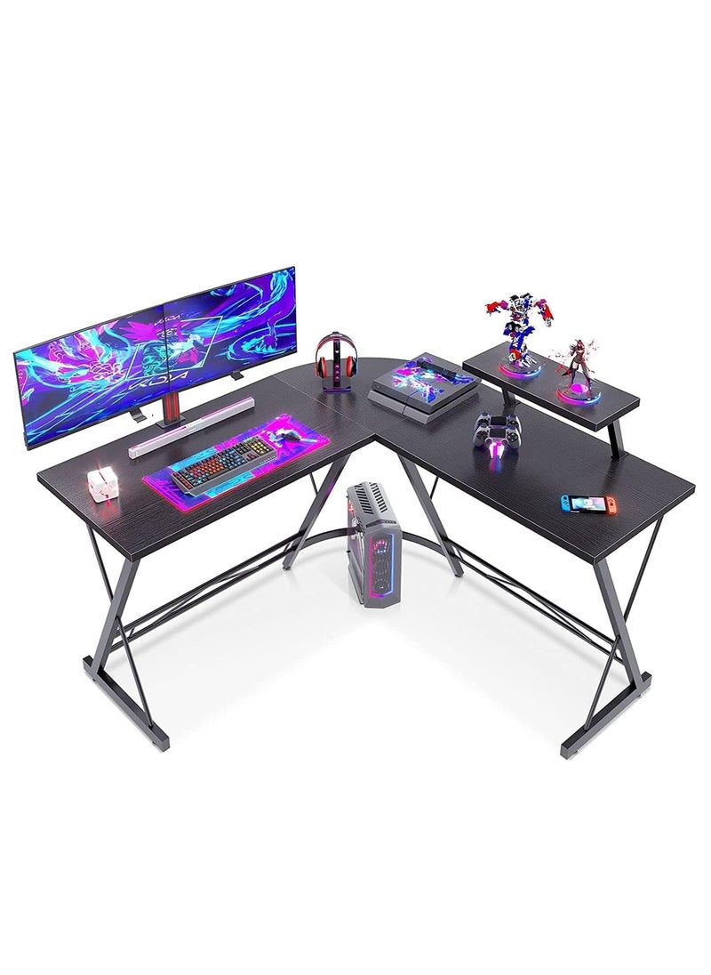 L-Shaped Desk Computer Corner Table Home Gaming Desk Office Writing Workstation With Large Monitor Stand Space-Saving Easy To Assemble - Black - 130x50x74 CM