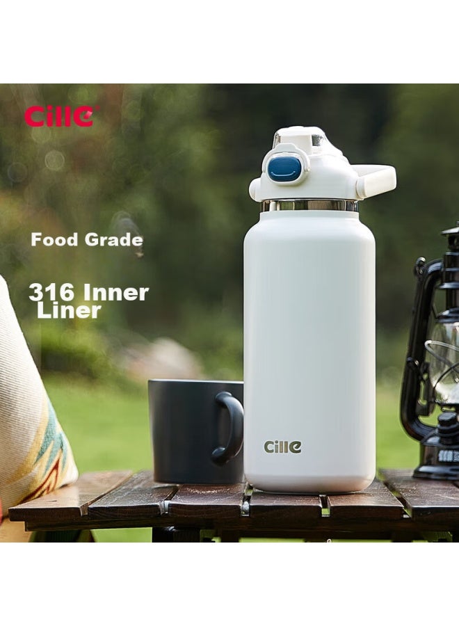 Cille Insulated Water Bottle, Large Capacity, 316 Stainless Steel, With Straw And Dual Drinking Spouts, For Men And Women, Outdoor, Car-mounted, Portable, 1l, Gray - Image 3