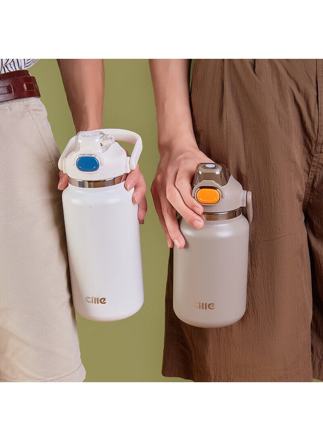 Cille Insulated Water Bottle, Large Capacity, 316 Stainless Steel, With Straw And Dual Drinking Spouts, For Men And Women, Outdoor, Car-mounted, Portable, 1l, Gray - Image 2