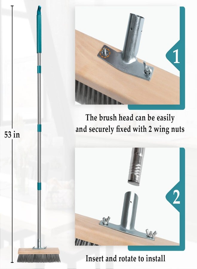 TrueYee Stainless Steel Deck Scrub Brush with Long Handle, Outdoor Broom for Concrete, Deck, Patio Floor Cleaning, 53" Long Handled Heavy Duty Floor Scrubber for Outdoor Moss Removal - Image 3