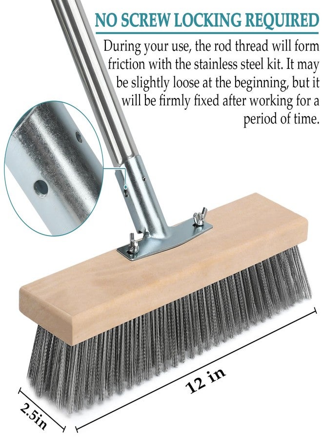 TrueYee Stainless Steel Deck Scrub Brush with Long Handle, Outdoor Broom for Concrete, Deck, Patio Floor Cleaning, 53" Long Handled Heavy Duty Floor Scrubber for Outdoor Moss Removal - Image 2