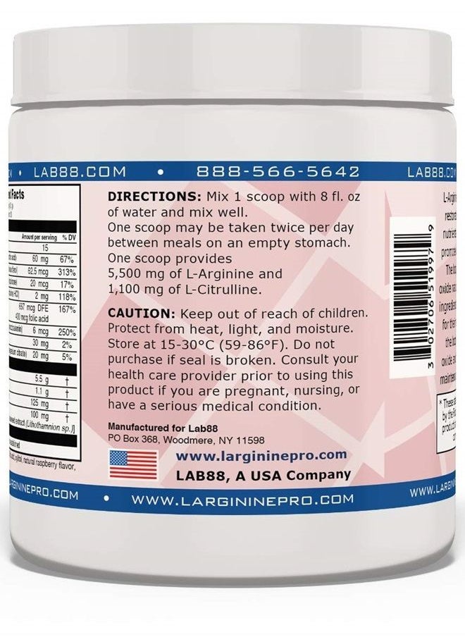 , L-arginine Supplement - 5,500mg of L-arginine Plus 1,100mg L-Citrulline, Single Jar (Raspberry, 1 Jar)
