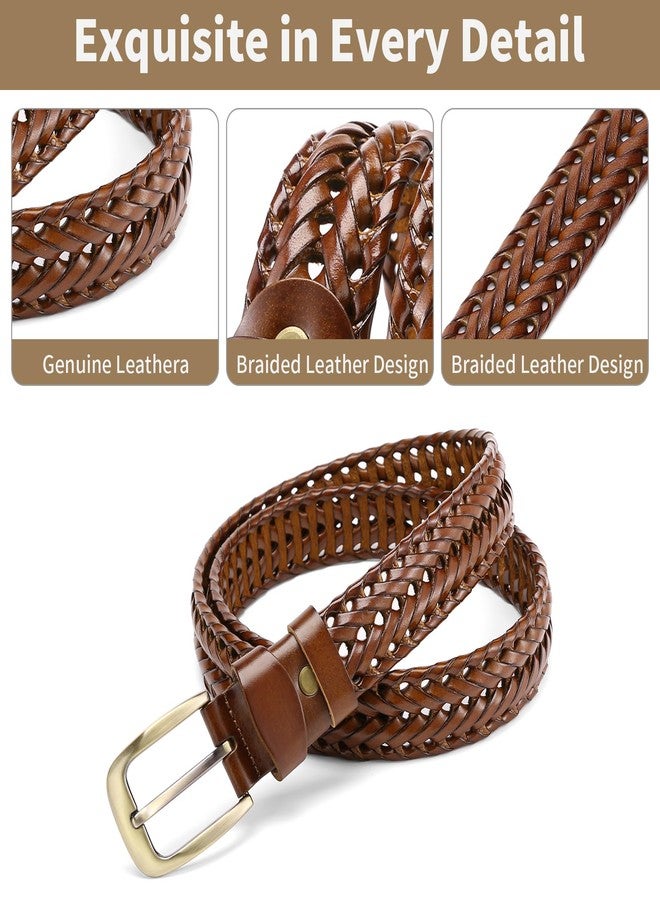 SENDEFN Leather Braided Belts for Men, 1 3/8" Casual Woven Leather Belt for Men Jeans Golf Dress Pants with Gift Box - Image 4