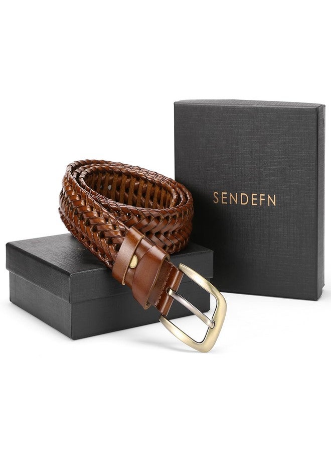 SENDEFN Leather Braided Belts for Men, 1 3/8" Casual Woven Leather Belt for Men Jeans Golf Dress Pants with Gift Box - Image 5