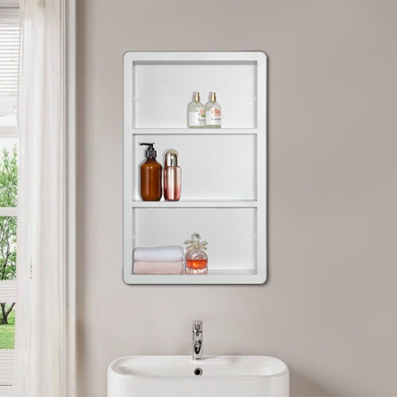 IDYLLOR Recessed Medicine Cabinet No Mirror - 14x24 Bathroom Storage Wall Cabinet with 2 Shelves, 304 Stainless Steel Shower Niche, Matte White Waterproof for Bathroom, Toilet, Vanity - Image 2
