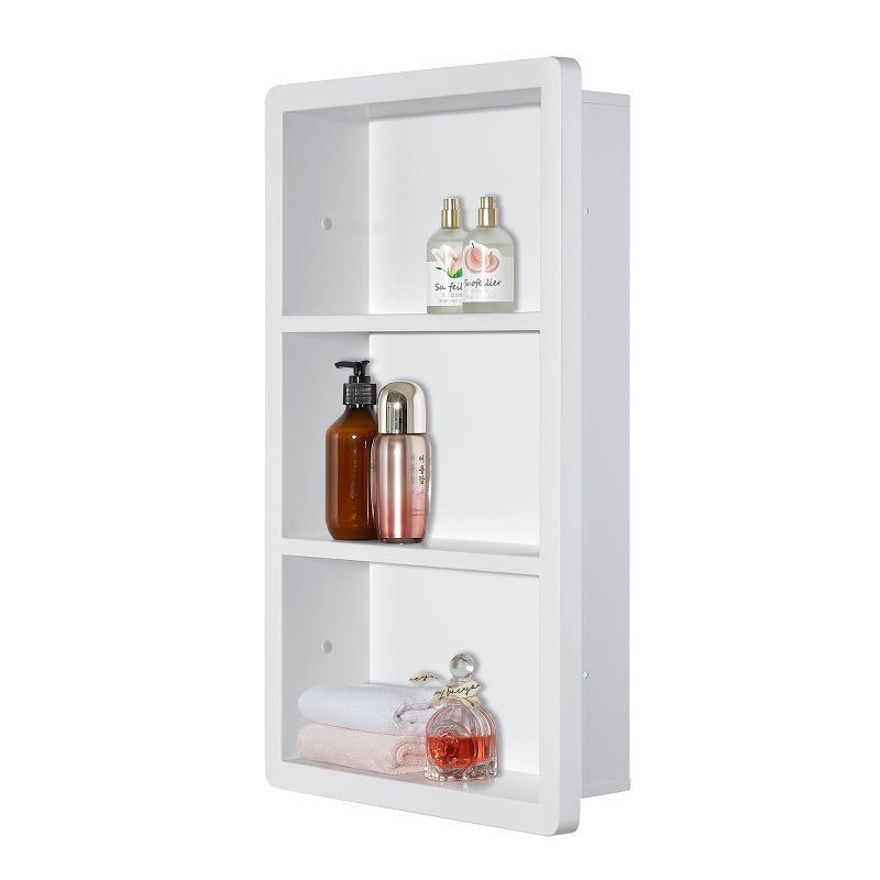 IDYLLOR Recessed Medicine Cabinet No Mirror - 14x24 Bathroom Storage Wall Cabinet with 2 Shelves, 304 Stainless Steel Shower Niche, Matte White Waterproof for Bathroom, Toilet, Vanity - Image 1